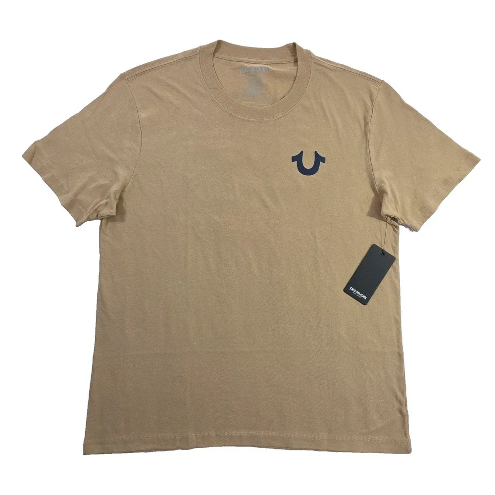 True Religion Men XL Horseshoe Logo T-Shirt Travertine Brown Graphic Tee NWT